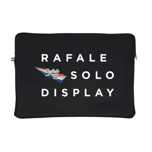 Pochette noire avec visuel du Rafale Solo Display en bleu, blanc et rouge.