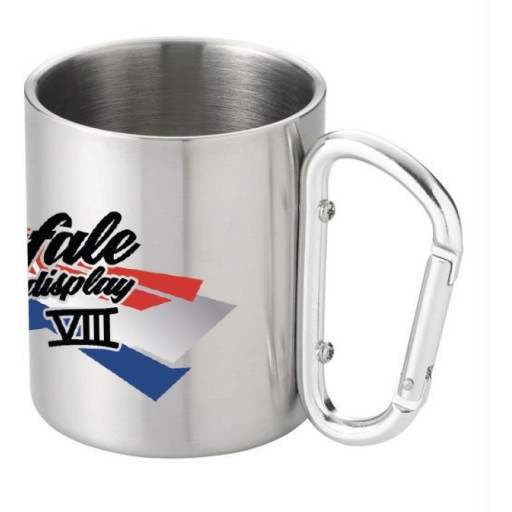 Tasse en metal brossé avec anse en mousqueton.