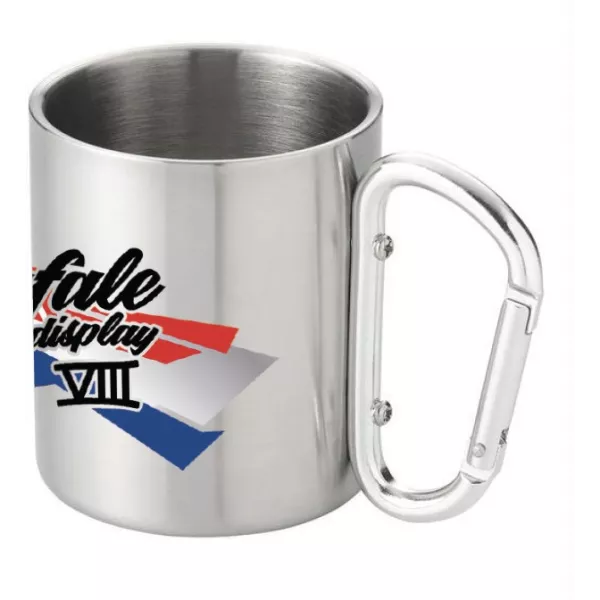 Tasse en metal brossé avec anse en mousqueton.