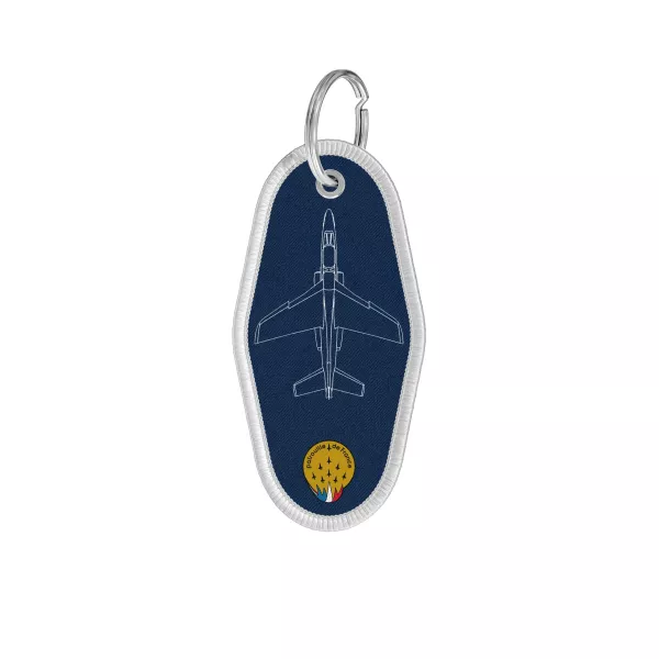 Revers avec les huit Alpha Jet en formation diamant en blanc avec celui d'ATHOS 5 en rouge.