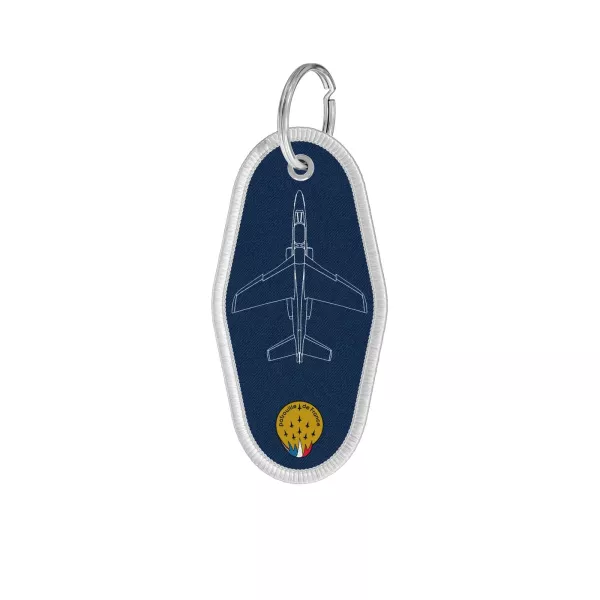 Revers avec les huit Alpha Jet en formation diamant en blanc avec celui d'ATHOS 6 en rouge.