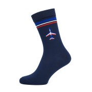Chaussette bleue marine avec alphajet et bandeau tricolore sur le haut.
