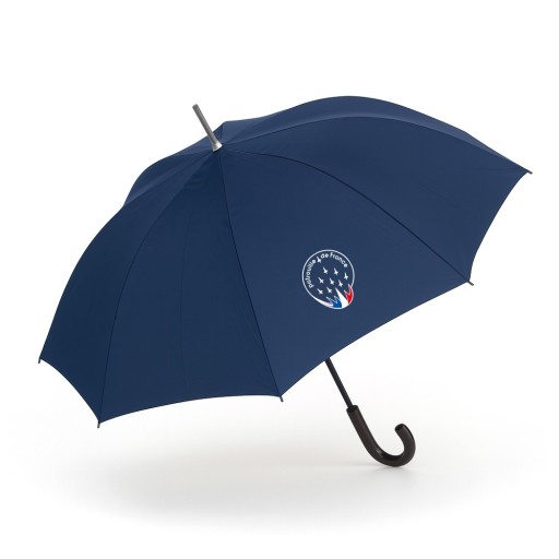 Parapluie bleu marine avec insigne de la Patrouille de France sérigraphiée.