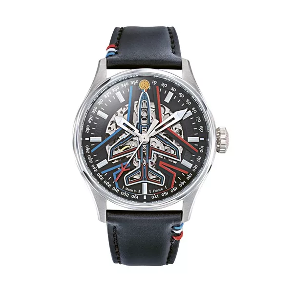 Coffret Athos - Montre Automatique Cadran Noir Bracelet Cuir Noir - Patrouille de France