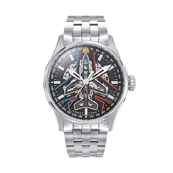 Coffret Athos - Montre Automatique Cadran Noir Bracelet Acier - Patrouille de France