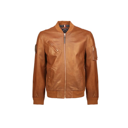 Blouson en cuir de couleur marron / cognac.