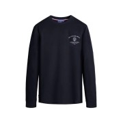 T-shirt bleu marine à manche longue, avec inscription PAF sur le coeur.