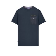 T-shirt Bleu Marine avec poche cousue sur le coeur et coordonnées GPS