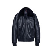 Blouson en Cuir Bleu Marine