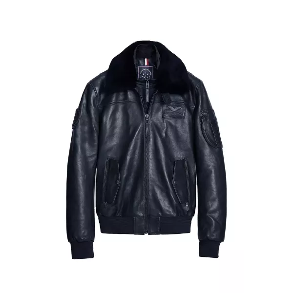 Blouson en Cuir Bleu Marine