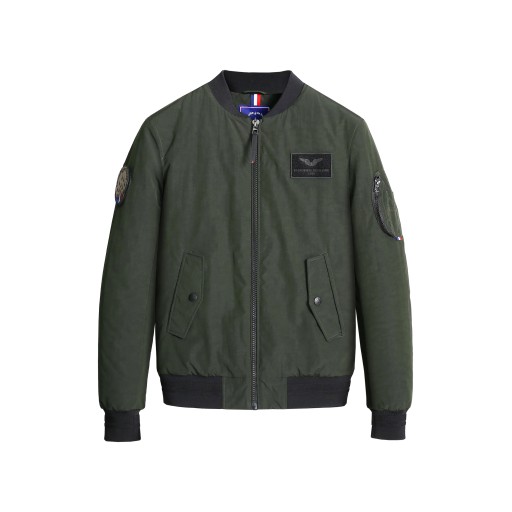 Blouson Khaki avec zip central et patch Patrouille de France brodé sur le coeur.
