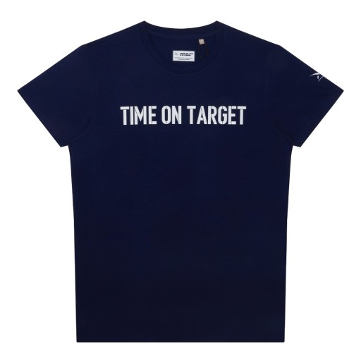 T-shirt Bleu marine avec inscription blanche sur le torse : "Time on Target"