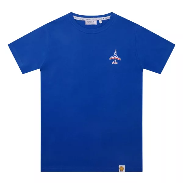 T-Shirt Bleu avec l'Alpha-Jet de laPatrouille de France brodé sur le coeur.