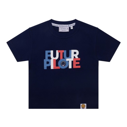 T-shirt Enfant  Bleu Marine avec inscription tricolore sur le torse "Futur Pilote"
