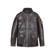 Blouson en Cuir Marron avec 4 poches sur le devant.