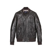 Blouson en Cuir Marron avec 2 poches latérales zippées et 2 poches latérales a clips