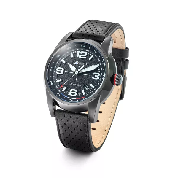 Montre Rafale Solo Display - Cadran Noir et Bracelet Cuir Noir