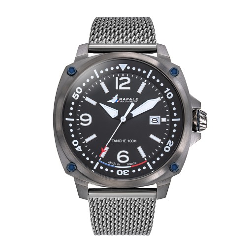 Montre Rafale Solo Display Pilote - Cadran Noir et Bracelet Acier maille milanaise