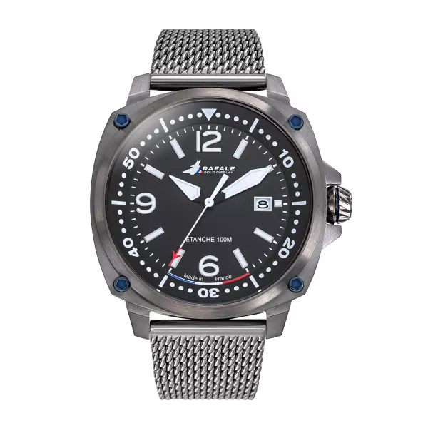 Montre Rafale Solo Display Pilote - Cadran Noir et Bracelet Acier maille milanaise