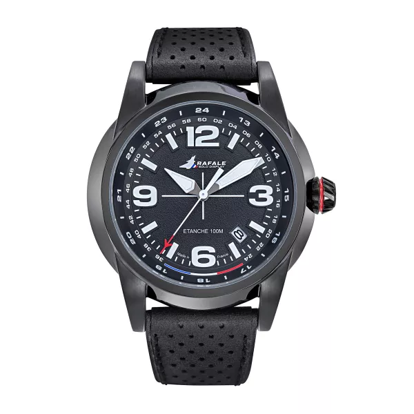 Montre Rafale Solo Display - Cadran Noir et Bracelet Cuir Noir
