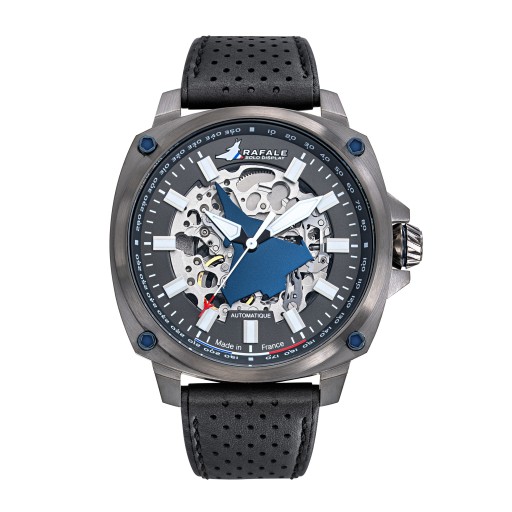 Montre automatique Rafale Solo Display Pilote - Cadran Acier et Bracelet Cuir noir