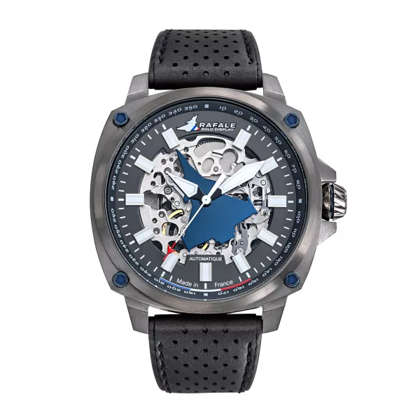 Montre automatique Rafale Solo Display Pilote - Cadran Acier et Bracelet Cuir noir