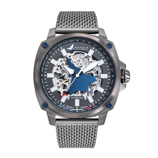 Montre automatique Rafale Solo Display Pilote Bleu - Cadran Acier et Bracelet Acier maille milanaise