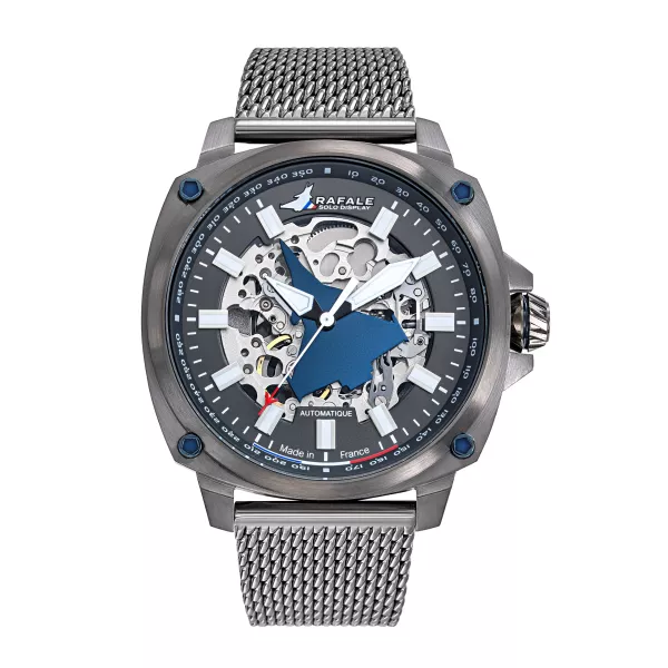 Montre automatique Rafale Solo Display Pilote Bleu - Cadran Acier et Bracelet Acier maille milanaise