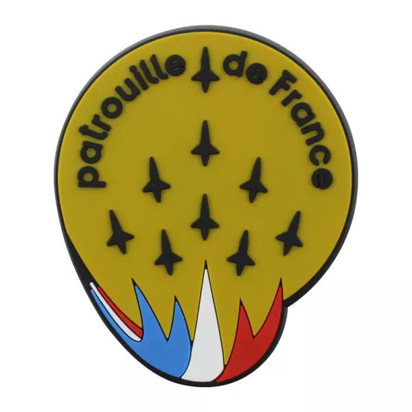 Magnet en gomme de l'insigne de la Patrouille de France en couleur, fond Jaune/doré.