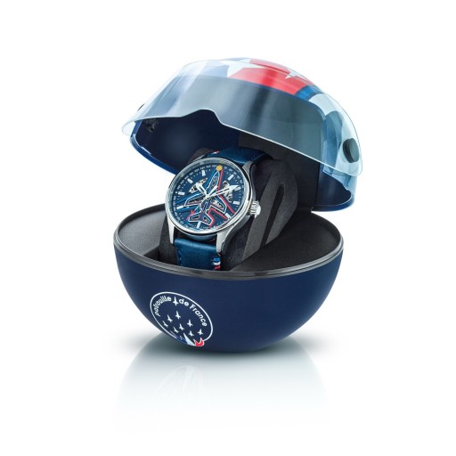 Coffret Athos - Montre Automatique Cadran Bleu Bracelet Cuir Bleu - Patrouille de France