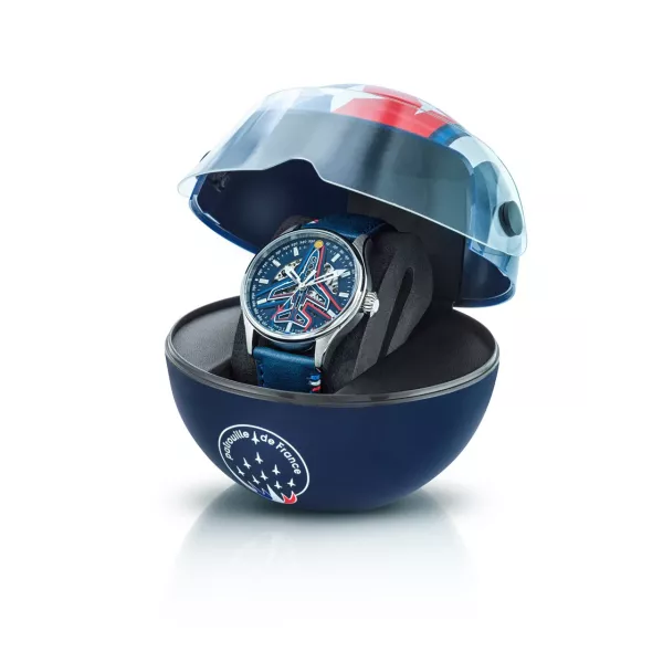 Précommande - Coffret Athos - Montre Automatique Cadran Bleu Bracelet Cuir Bleu - Patrouille de France