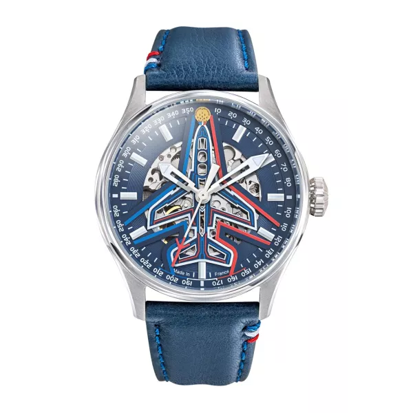 Coffret Athos - Montre Automatique Cadran Bleu Bracelet Cuir Bleu - Patrouille de France