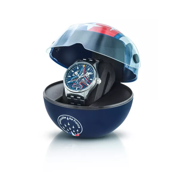 Coffret Athos - Montre Automatique Cadran Bleu Bracelet Acier - Patrouille de France