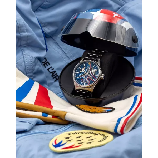Précommande - Coffret Athos - Montre Automatique Cadran Bleu Bracelet Acier - Patrouille de France