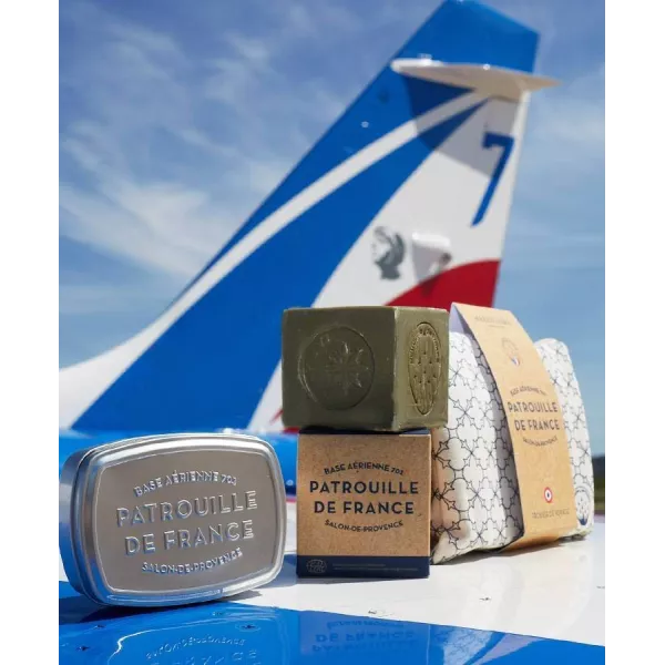 Savon de Marseille vert 100g. Boite Métal  PAF- Patrouille de France x Marius Fabre