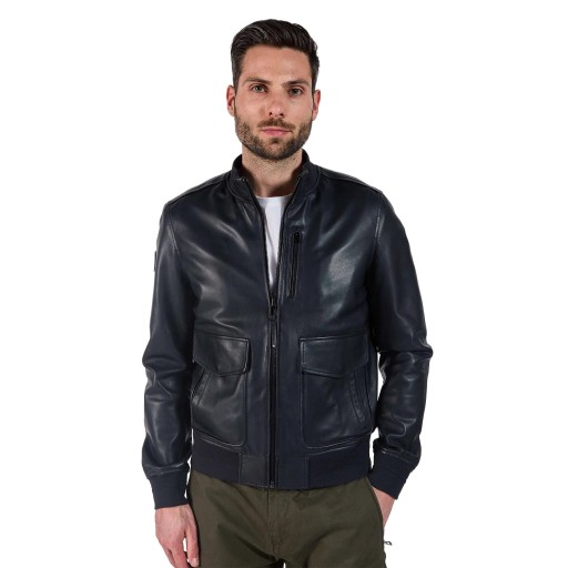 Veste en cuir Bleu Marine Furtif Napoli - Redskins x Patrouille de France