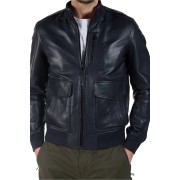 Veste en cuir Bleu Marine Furtif Napoli - Redskins x Patrouille de France