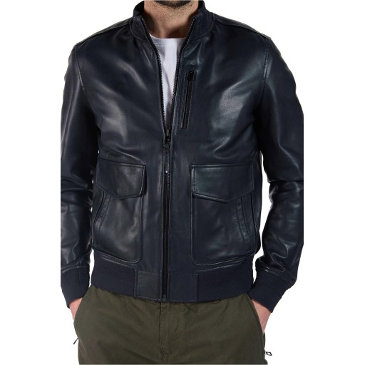 Veste en cuir Bleu Marine Furtif Napoli - Redskins x Patrouille de France