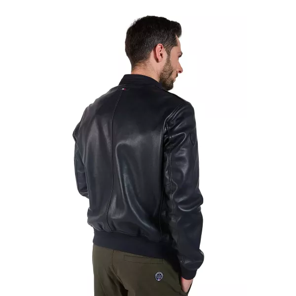 Veste en cuir Bleu Marine Furtif Napoli - Redskins x Patrouille de France