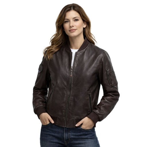 Blouson Femme en cuir Marron Baker Alpha - Redskins x Patrouille de France