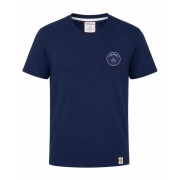 T-shirt bleu marine avec un patch en silicone rond brodé sur le coeur