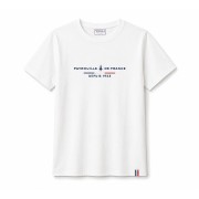 T-shirt blanc avec une inscription Patrouille de France ainsi qu'un Alpha Jet et un drapeau tricolore en broderie sur le torse.
