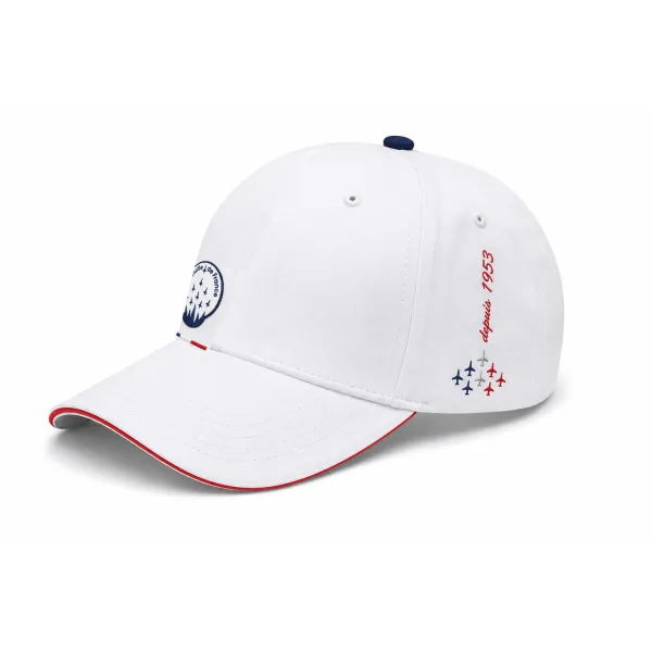 Casquette blanche avec patch Patrouille de France brodé sur la face avant.