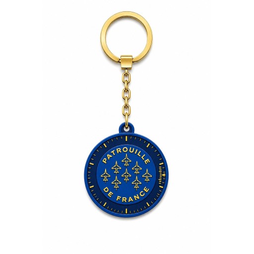 Porte-clé en métal doré avec visuel rond Patrouille de France au centre