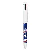 Stylo Bic 4 couleurs blanc avec impression tricolore sur le corps du stylo et logo RSD