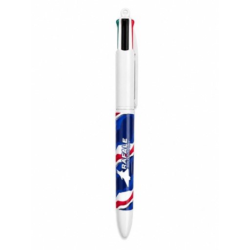 Stylo Bic 4 couleurs blanc avec impression tricolore sur le corps du stylo et logo RSD