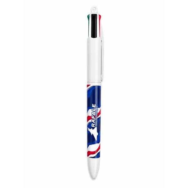 Stylo Bic 4 couleurs blanc avec impression tricolore sur le corps du stylo et logo RSD