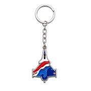 Porte-clé en métal argenté avec visuel tricolore du Rafale Solo Display
