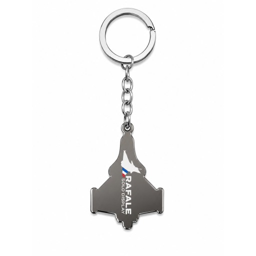 Verso du porte-clé en metal argenté avec le logo du Rafale Solo Display