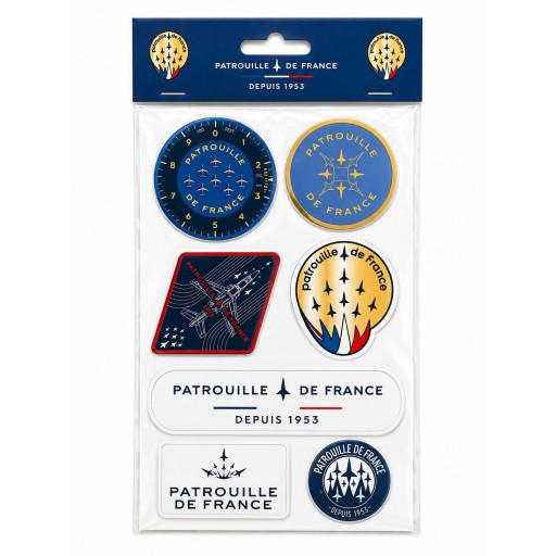 Planche de 7 stickers prédécoupés avec des visuels de la Patrouille de France